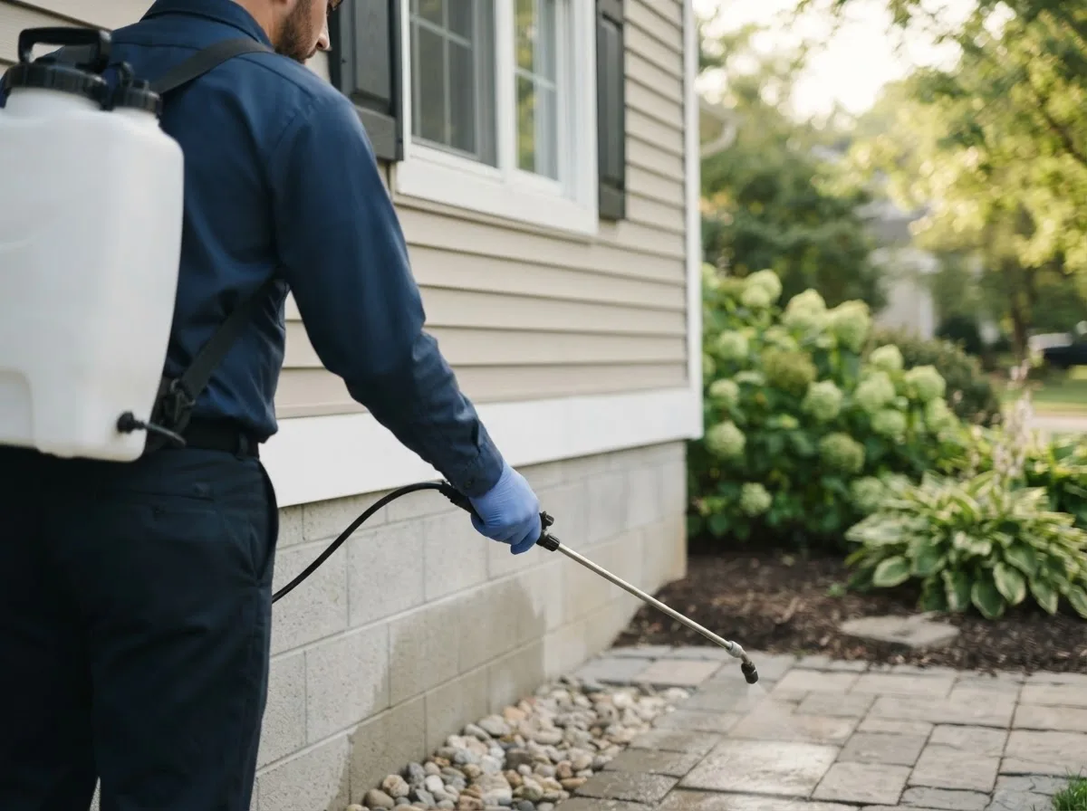 Pest control technician inspecting a home in Nanticoke, PA